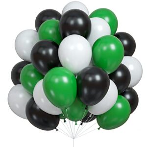 black white green balloons, 60pcs green black foootball birthday balloons, 12inch green white latex balloons foootball party balloons for boys video game sprots soccer theme party baby shower supplies