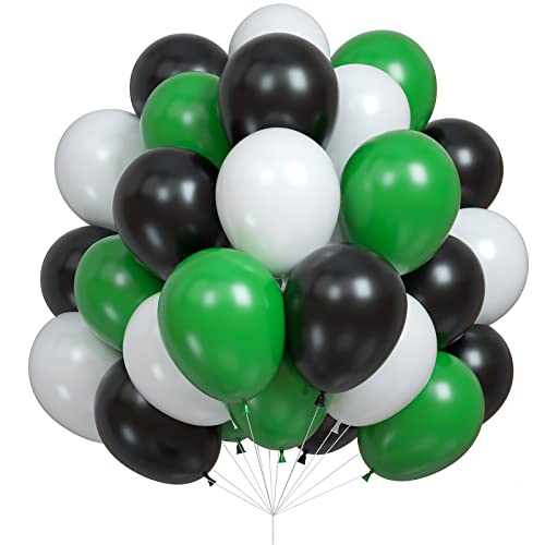 Black White Green Balloons, 60PCS Green Black Foootball Birthday Balloons, 12Inch Green White Latex Balloons Foootball Party Balloons for Boys Video Game Sprots Soccer Theme Party Baby Shower Supplies