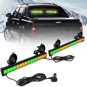 ASPL 2x16.8 inch 32LED Emergency Flashing Warning Strobe Lights Bar with 4 Vacuum Suction Cups 23 Flash Patterns Interior Safety LED Traffic Advisor Strobe Light for Trucks Vehicles (Amber/Green)