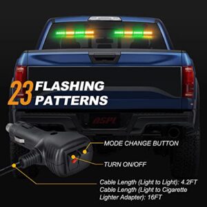 ASPL 2x16.8 inch 32LED Emergency Flashing Warning Strobe Lights Bar with 4 Vacuum Suction Cups 23 Flash Patterns Interior Safety LED Traffic Advisor Strobe Light for Trucks Vehicles (Amber/Green)