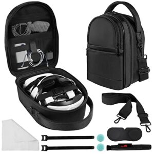 pecoovr carrying case for meta oculus quest 2, fits headset with official & elite strap battery pack and other vr accessories, includes lens cover, cleaning pen, cloth for travel and home storage