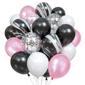 balloons black and pink, 60 packs 12 inch pink black white latex balloon with agate balloon silver confetti balloons for girls birthday party baby shower bridal shower wedding