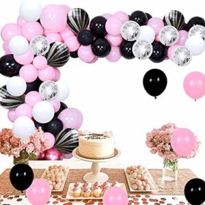 Balloons Black and Pink, 60 Packs 12 Inch Pink Black White Latex Balloon with Agate Balloon Silver Confetti Balloons for Girls Birthday Party Baby Shower Bridal Shower Wedding