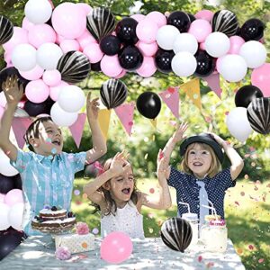 Balloons Black and Pink, 60 Packs 12 Inch Pink Black White Latex Balloon with Agate Balloon Silver Confetti Balloons for Girls Birthday Party Baby Shower Bridal Shower Wedding