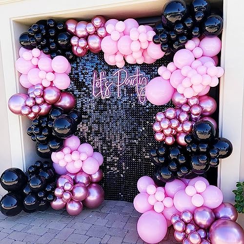 Balloons Black and Pink, 60 Packs 12 Inch Pink Black White Latex Balloon with Agate Balloon Silver Confetti Balloons for Girls Birthday Party Baby Shower Bridal Shower Wedding