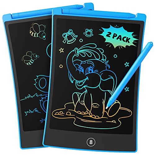 TEKFUN 2 Pack LCD Writing Tablet with 4 Stylus, 8.5in Erasable Doodle Board Mess Free Drawing Pad for Kids, Car Trip Educational Toys Birthday for 3 4 5 6 7 Girls Boys (2*Blue)