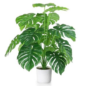 eyamumo 28" fake plants large tropical palm tree artificial monstera faux plant tree in pot for indoor outdoor home office garden decoration