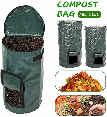 Compost Bins Outdoor, Garden Compost Bag, Reusable Garden Yard Waste Bag, Collapsible Leaf Lawn Bags, 34 Gallon (Black 1 Pack) (Green)