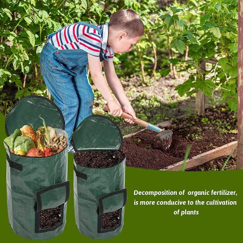 Compost Bins Outdoor, Garden Compost Bag, Reusable Garden Yard Waste Bag, Collapsible Leaf Lawn Bags, 34 Gallon (Black 1 Pack) (Green)