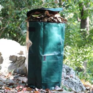 Compost Bins Outdoor, Garden Compost Bag, Reusable Garden Yard Waste Bag, Collapsible Leaf Lawn Bags, 34 Gallon (Black 1 Pack) (Green)