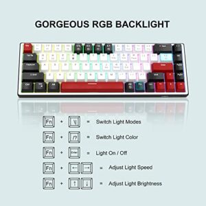 MageGee 60% Wireless Mechanical Gaming Keyboard, 68 Keys Hot-Swappable Compact RGB Backlit Gaming Keyboard, SKY68 Plus Wired/Wireless 3-Mode Office Keyboard for Laptop PC (Red Switch, Black & White)