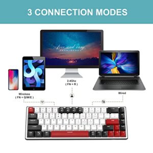 MageGee 60% Wireless Mechanical Gaming Keyboard, 68 Keys Hot-Swappable Compact RGB Backlit Gaming Keyboard, SKY68 Plus Wired/Wireless 3-Mode Office Keyboard for Laptop PC (Red Switch, Black & White)