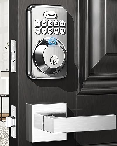 Zowill Fingerprint Door Lock, Keypad Door Lock with 2 Handles, Keyless Entry, Auto Lock, Anti-Peeping Password, Electronic Smart Deadbolt, Front Door Handle Sets for Homes, Apartments, Easy to Install