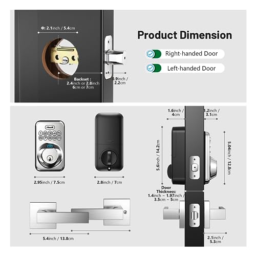 Zowill Fingerprint Door Lock, Keypad Door Lock with 2 Handles, Keyless Entry, Auto Lock, Anti-Peeping Password, Electronic Smart Deadbolt, Front Door Handle Sets for Homes, Apartments, Easy to Install