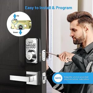 Zowill Fingerprint Door Lock, Keypad Door Lock with 2 Handles, Keyless Entry, Auto Lock, Anti-Peeping Password, Electronic Smart Deadbolt, Front Door Handle Sets for Homes, Apartments, Easy to Install