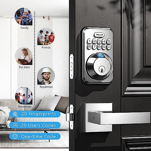 Zowill Fingerprint Door Lock, Keypad Door Lock with 2 Handles, Keyless Entry, Auto Lock, Anti-Peeping Password, Electronic Smart Deadbolt, Front Door Handle Sets for Homes, Apartments, Easy to Install