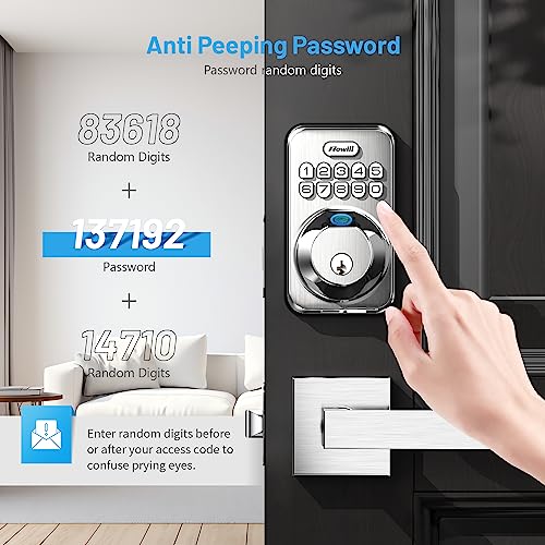 Zowill Fingerprint Door Lock, Keypad Door Lock with 2 Handles, Keyless Entry, Auto Lock, Anti-Peeping Password, Electronic Smart Deadbolt, Front Door Handle Sets for Homes, Apartments, Easy to Install