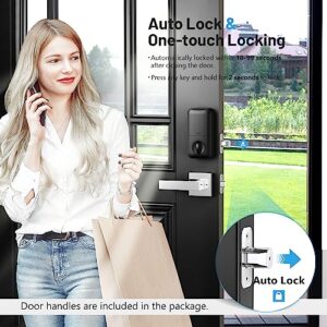 Zowill Fingerprint Door Lock, Keypad Door Lock with 2 Handles, Keyless Entry, Auto Lock, Anti-Peeping Password, Electronic Smart Deadbolt, Front Door Handle Sets for Homes, Apartments, Easy to Install