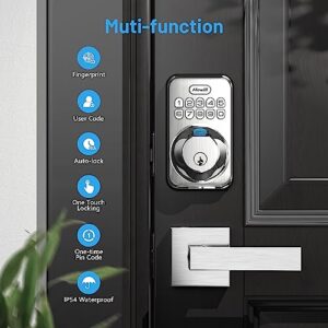 Zowill Fingerprint Door Lock, Keypad Door Lock with 2 Handles, Keyless Entry, Auto Lock, Anti-Peeping Password, Electronic Smart Deadbolt, Front Door Handle Sets for Homes, Apartments, Easy to Install