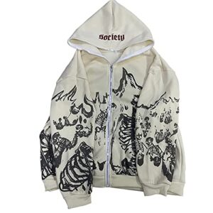 2023 Punk Jackets Streetwear Goth Oversized Zip Up Hoodie Men Women Rhinestone Y2K Spider Skeleton Hoodies X-Large