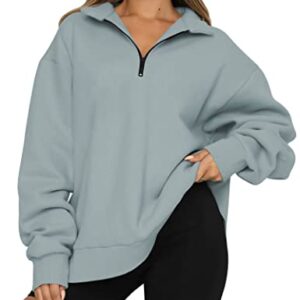 Trendy Queen Womens Oversized Half Zip Pullover Long Sleeve Sweatshirts Quarter Zip Hoodies Sweaters Teen Girls Fall Y2K Clothes Lightgreen