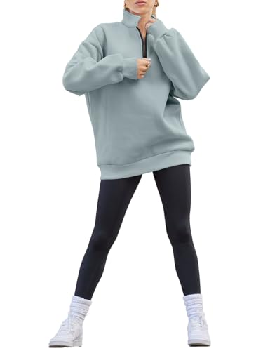 Trendy Queen Womens Oversized Half Zip Pullover Long Sleeve Sweatshirts Quarter Zip Hoodies Sweaters Teen Girls Fall Y2K Clothes Lightgreen