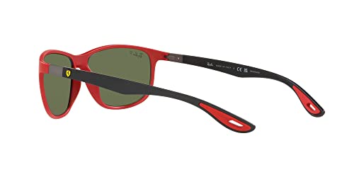 Ray-Ban RB4394M Scuderia Ferrari Collection Square Sunglasses, Matte Red/Green Mirrored Silver Polarized, 61 mm