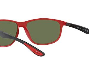 Ray-Ban RB4394M Scuderia Ferrari Collection Square Sunglasses, Matte Red/Green Mirrored Silver Polarized, 61 mm