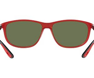 Ray-Ban RB4394M Scuderia Ferrari Collection Square Sunglasses, Matte Red/Green Mirrored Silver Polarized, 61 mm