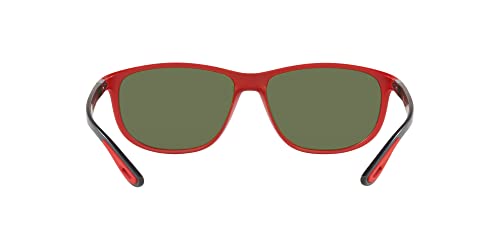 Ray-Ban RB4394M Scuderia Ferrari Collection Square Sunglasses, Matte Red/Green Mirrored Silver Polarized, 61 mm