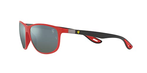 Ray-Ban RB4394M Scuderia Ferrari Collection Square Sunglasses, Matte Red/Green Mirrored Silver Polarized, 61 mm