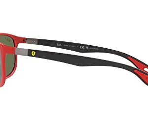 Ray-Ban RB4394M Scuderia Ferrari Collection Square Sunglasses, Matte Red/Green Mirrored Silver Polarized, 61 mm