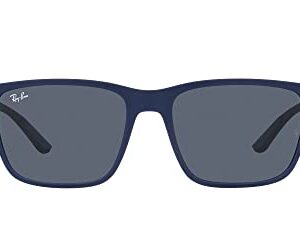 Ray-Ban RB4385 Liteforce Rectangular Sunglasses, Matte Blue/Dark Grey, 58 mm