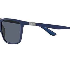 Ray-Ban RB4385 Liteforce Rectangular Sunglasses, Matte Blue/Dark Grey, 58 mm