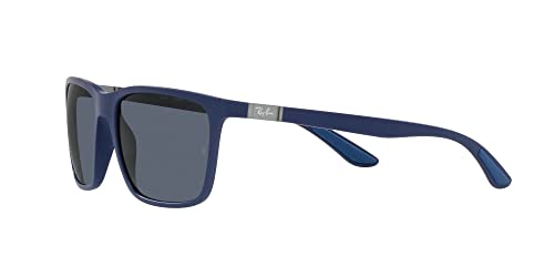 Ray-Ban RB4385 Liteforce Rectangular Sunglasses, Matte Blue/Dark Grey, 58 mm