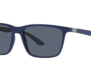 Ray-Ban RB4385 Liteforce Rectangular Sunglasses, Matte Blue/Dark Grey, 58 mm