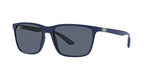 Ray-Ban RB4385 Liteforce Rectangular Sunglasses, Matte Blue/Dark Grey, 58 mm