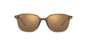 ray-ban rb2193f leonard low bridge fit square sunglasses, transparent brown/light brown mirrored gold, 55 mm