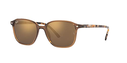 Ray-Ban RB2193F Leonard Low Bridge Fit Square Sunglasses, Transparent Brown/Light Brown Mirrored Gold, 55 mm