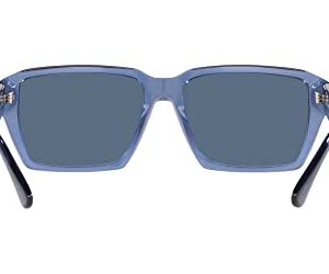 Emporio Armani Men's EA4186F Low Bridge Fit Rectangular Sunglasses, Shiny Transparent Blue/Dark Blue, 58 mm