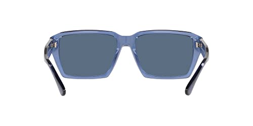 Emporio Armani Men's EA4186F Low Bridge Fit Rectangular Sunglasses, Shiny Transparent Blue/Dark Blue, 58 mm