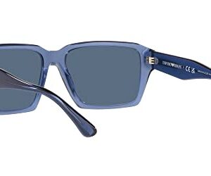 Emporio Armani Men's EA4186F Low Bridge Fit Rectangular Sunglasses, Shiny Transparent Blue/Dark Blue, 58 mm