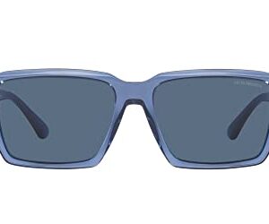 Emporio Armani Men's EA4186F Low Bridge Fit Rectangular Sunglasses, Shiny Transparent Blue/Dark Blue, 58 mm