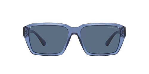 Emporio Armani Men's EA4186F Low Bridge Fit Rectangular Sunglasses, Shiny Transparent Blue/Dark Blue, 58 mm