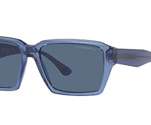 Emporio Armani Men's EA4186F Low Bridge Fit Rectangular Sunglasses, Shiny Transparent Blue/Dark Blue, 58 mm