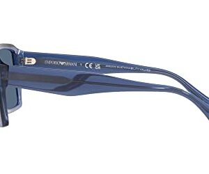 Emporio Armani Men's EA4186F Low Bridge Fit Rectangular Sunglasses, Shiny Transparent Blue/Dark Blue, 58 mm