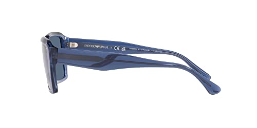 Emporio Armani Men's EA4186F Low Bridge Fit Rectangular Sunglasses, Shiny Transparent Blue/Dark Blue, 58 mm