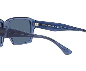 Emporio Armani Men's EA4186F Low Bridge Fit Rectangular Sunglasses, Shiny Transparent Blue/Dark Blue, 58 mm