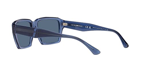 Emporio Armani Men's EA4186F Low Bridge Fit Rectangular Sunglasses, Shiny Transparent Blue/Dark Blue, 58 mm