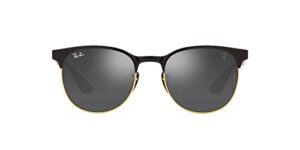 ray-ban rb8327m scuderia ferrari collection round sunglasses, black on matte gold/grey gradient mirrored silver, 53 mm